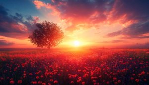 Fiery Sunset Tree Landscape 4K Desktop Wallpaper Mobile Background