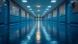 Blue Hallway Aesthetic Mobile Wallpaper - Free School Interior Background