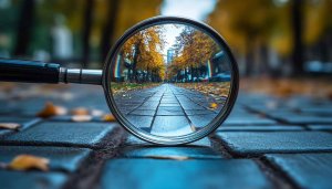 Magnifying Glass Autumn Leaves Road City Mobile Wallpaper Background