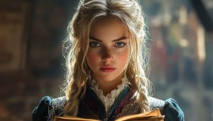 Fairytale Woman Portrait Wallpaper: Blonde Hair, Braids, Fantasy Background