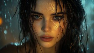 Wet Woman Aesthetic Wallpaper, Beautiful Girl in Rain 4K Background