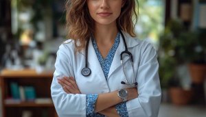 Professional Female Doctor Portrait: Free Medical Clinic Mobile Wallpaper