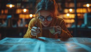 Woman Studying Old Map Free Mobile Wallpaper, Cozy Library Background