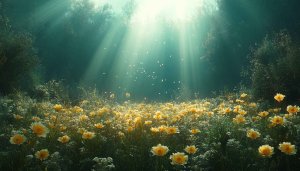 Enchanted Meadow Wallpaper: Sunlit Flowers, Serene Forest Mobile Background