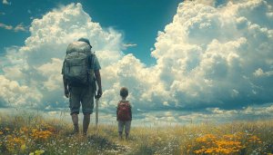 Father and Son Hiking Adventure Desktop Wallpaper Free