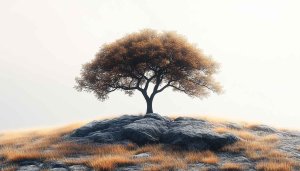 Solitary Tree Golden Leaves Hill Landscape Mobile Wallpaper 4K