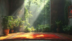 Indoor Garden Room 4K Wallpaper, Natural Sunlight Desktop Background