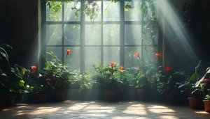 Sunlit Window with Orange Flowers Plants 4K Desktop Wallpaper