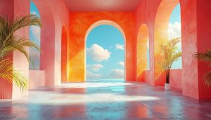 Coral Archway 4K Wallpaper | Minimalist Architecture Desktop Background