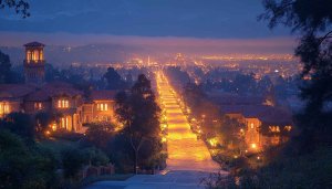 Night Cityscape Campus 4K Desktop Background Wallpaper, Lit Building Views
