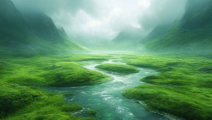 Green Meadow Stream 4K Wallpaper for Desktop Background
