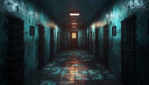 Creepy Prison Hallway 4K Wallpaper, Dark Cinematic Background
