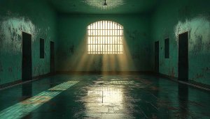 Creepy Prison Cell Interior Wallpaper, Green Room, Mobile Backgrounds