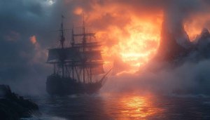 Epic Pirate Ship Sunset Seascape Wallpaper 4K Desktop Background Free