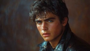 Wet Handsome Man Portrait Mobile Wallpaper, Rain Effect Background