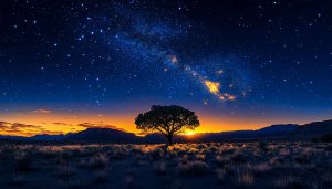 Starry Night Sky Tree Silhouette 4K Desktop Wallpaper