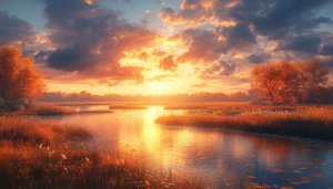 Fiery Sunset River 4K Desktop Background Mobile Wallpaper Free