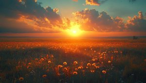 Golden Sunset Flowers Field Mobile Wallpaper, Free 4K Desktop Background