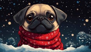 Cute Pug Winter Wallpaper - Festive Mobile Background - Snow Scarf