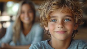 Cute Boy Portrait Free Mobile Wallpaper With Smiling Mother Background