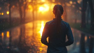 Rainy Evening Walk Mobile Wallpaper, Woman Silhouette 4K Background