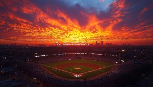Baseball Field Fiery Sunset Wallpaper for Desktop Mobile Background