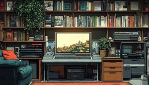 Retro Computer Room Wallpaper 4K, Old School Desktop Background