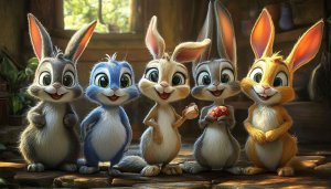 Cute Animated Bunny Characters Desktop Background and Mobile Wallpaper