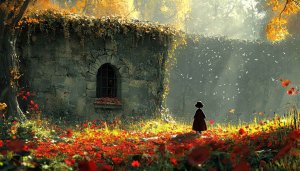 Autumn Forest Little Girl Scenery Free Mobile and Desktop Wallpaper