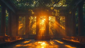 Golden Sunlight Through Temple Windows 4K Desktop Mobile Wallpaper