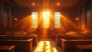 Courtroom Interior 4K Wallpaper - Empty Legal Room Background Image