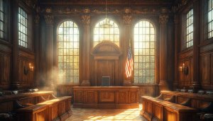 Classic Courtroom American Flag 4K Desktop Wallpaper Legal Background