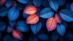 Blue and Red Leaf Design 4K Mobile Wallpaper Background
