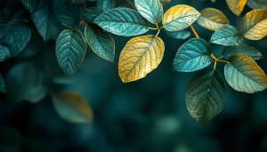 Teal and Gold Leaves Desktop Wallpaper HD | Free Background
