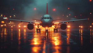 Airplane On Runway At Night 4K Desktop Background Wallpaper