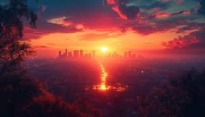 Los Angeles Sunset Cityscape 4K Desktop Wallpaper Free Mobile Background