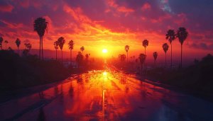 Stunning Sunset Palm Trees Los Angeles 4K Desktop Wallpaper