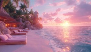 Aesthetic Pink Beach 4K Wallpaper | Tropical Paradise Background