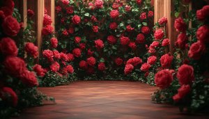 Red Roses Wall 4K Desktop Backgrounds, Elegant Romantic Wallpaper
