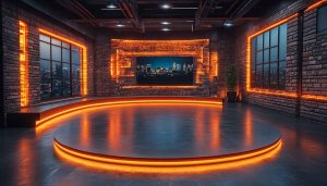 Neon Studio Cityscape 4K Desktop Background High Resolution Wallpaper