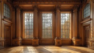 Ornate Wooden Interior 4K Desktop Wallpaper, Vintage Architectural Background