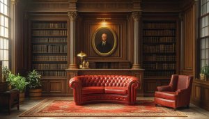 Luxury Library Interior 4K Desktop Wallpaper, Elegant Home Office Background