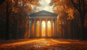 Autumn Temple 4K Desktop Wallpaper Golden Forest Mobile Background