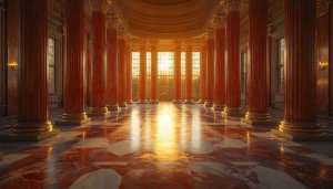 Grand Hallway 4K Desktop Wallpaper, Luxury Marble Interior Design