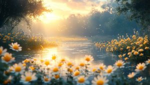 Tranquil Daisy River 4K Desktop Wallpaper, Free Mobile Background