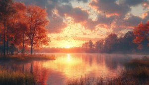 Autumn Lake Sunrise 4K Desktop Background Free Mobile Wallpaper