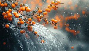 Orange Berries Waterfall Rain 4K Mobile Wallpaper Desktop Backgrounds