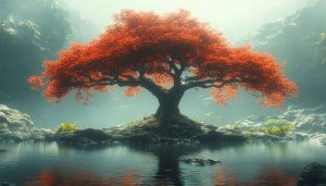 Red Autumn Tree 4K Desktop Background Mobile Wallpaper Nature Scene