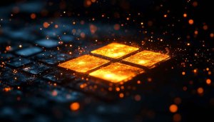 Windows logo glowing sparks 4K desktop background, mobile wallpaper