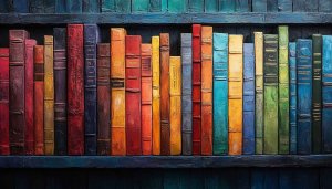 Bookshelf Aesthetic Wallpaper Colorful Painting Style Background Library Decor